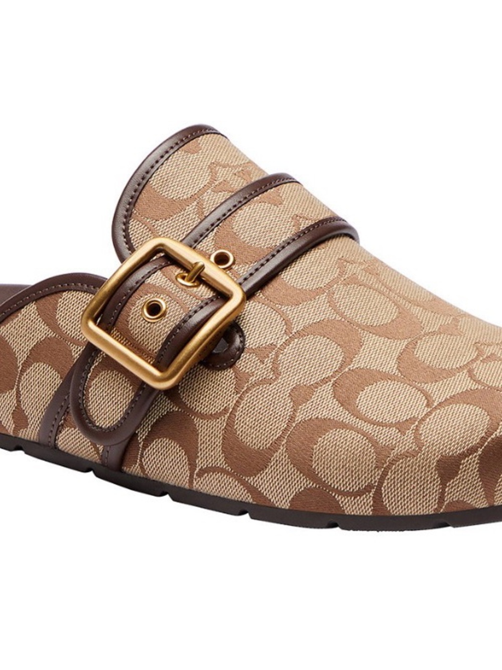 Coach Women’s Archival Slip-on Buckle Clog in Khaki/Maple Signature Jacquard 11M